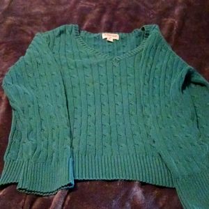 Green cable knit sweater